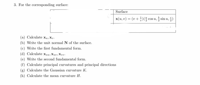 Solved 3 For The Corresponding Surface Surface X U V Chegg Com