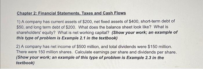 Solved Chapter 2: Financial Statements, Taxes And Cash Flows | Chegg.com