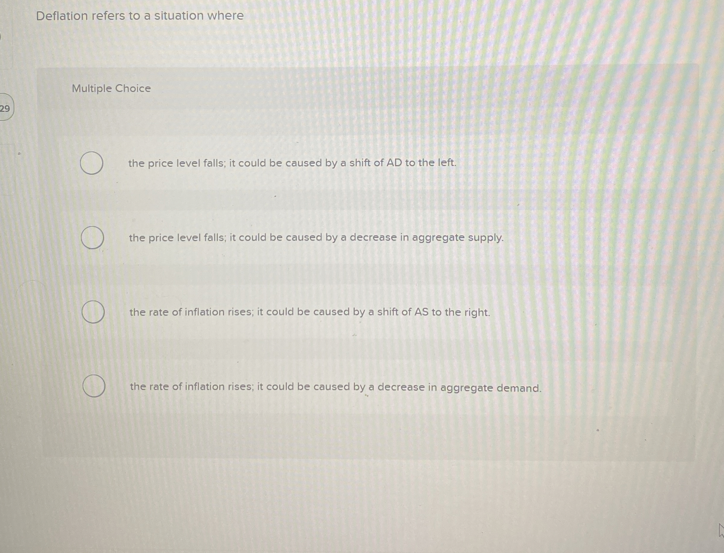 Solved Deflation refers to a situation whereMultiple | Chegg.com