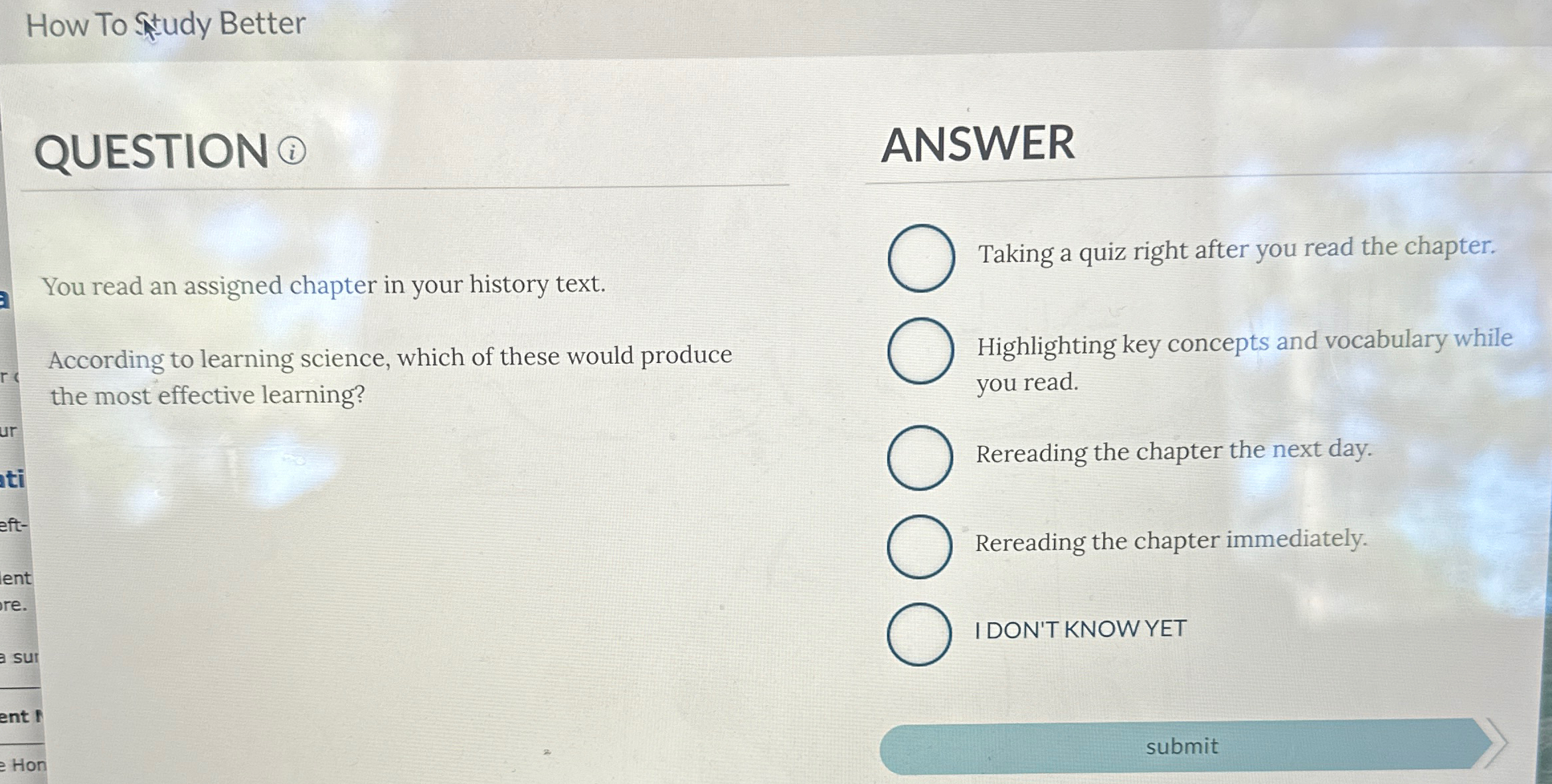 Solved How To Study BetterQUESTION(i)You read an assigned | Chegg.com