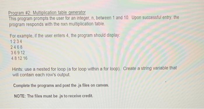 Solved Program \#2: Multiplication Table Generator This | Chegg.com