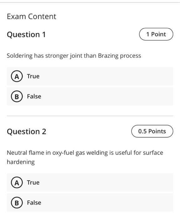 Solved Exam Content Question 1 1 Point Soldering has