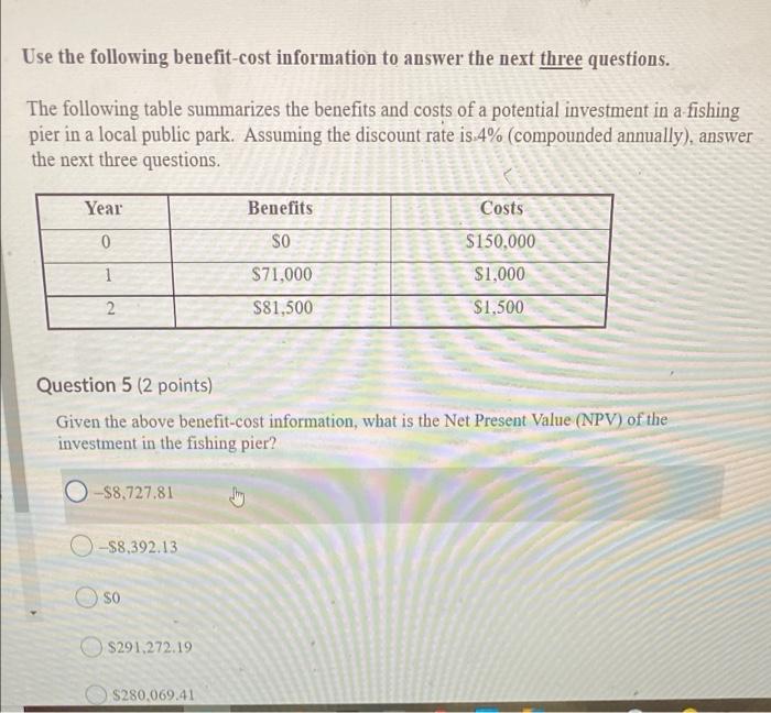 Solved Use The Following Benefit-cost Information To Answer | Chegg.com