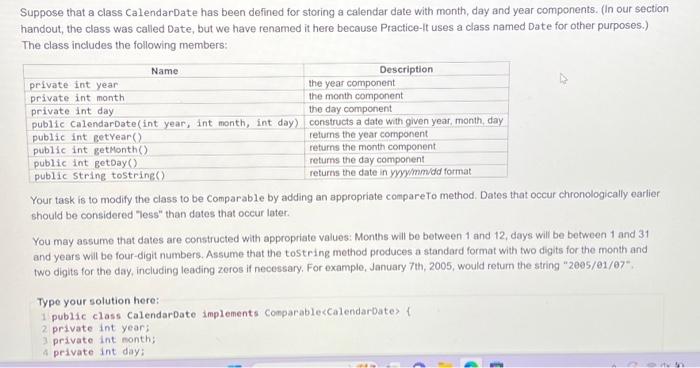 Solved Suppose that a class CalendarDate has been defined | Chegg.com