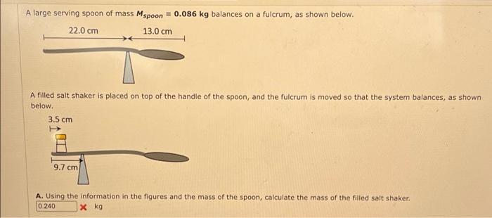 Solved A large serving spoon of mass Mspoon = 0.086 kg | Chegg.com