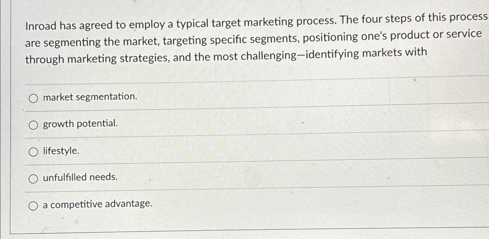 Solved Inroad has agreed to employ a typical target | Chegg.com