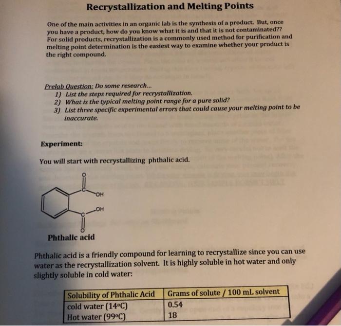 Solved Recrystallization And Melting Points One Of The Main | Chegg.com