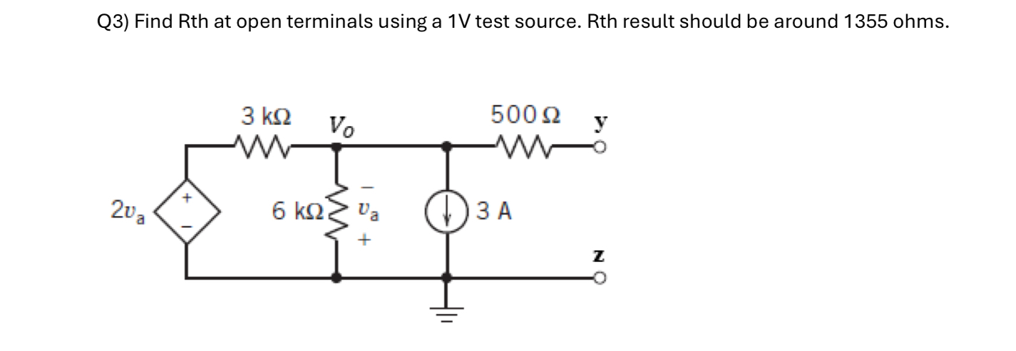 Q3) ﻿Find Rth at open terminals using a 1V test | Chegg.com