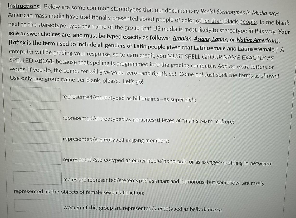 Instructions Below are some common stereotypes that