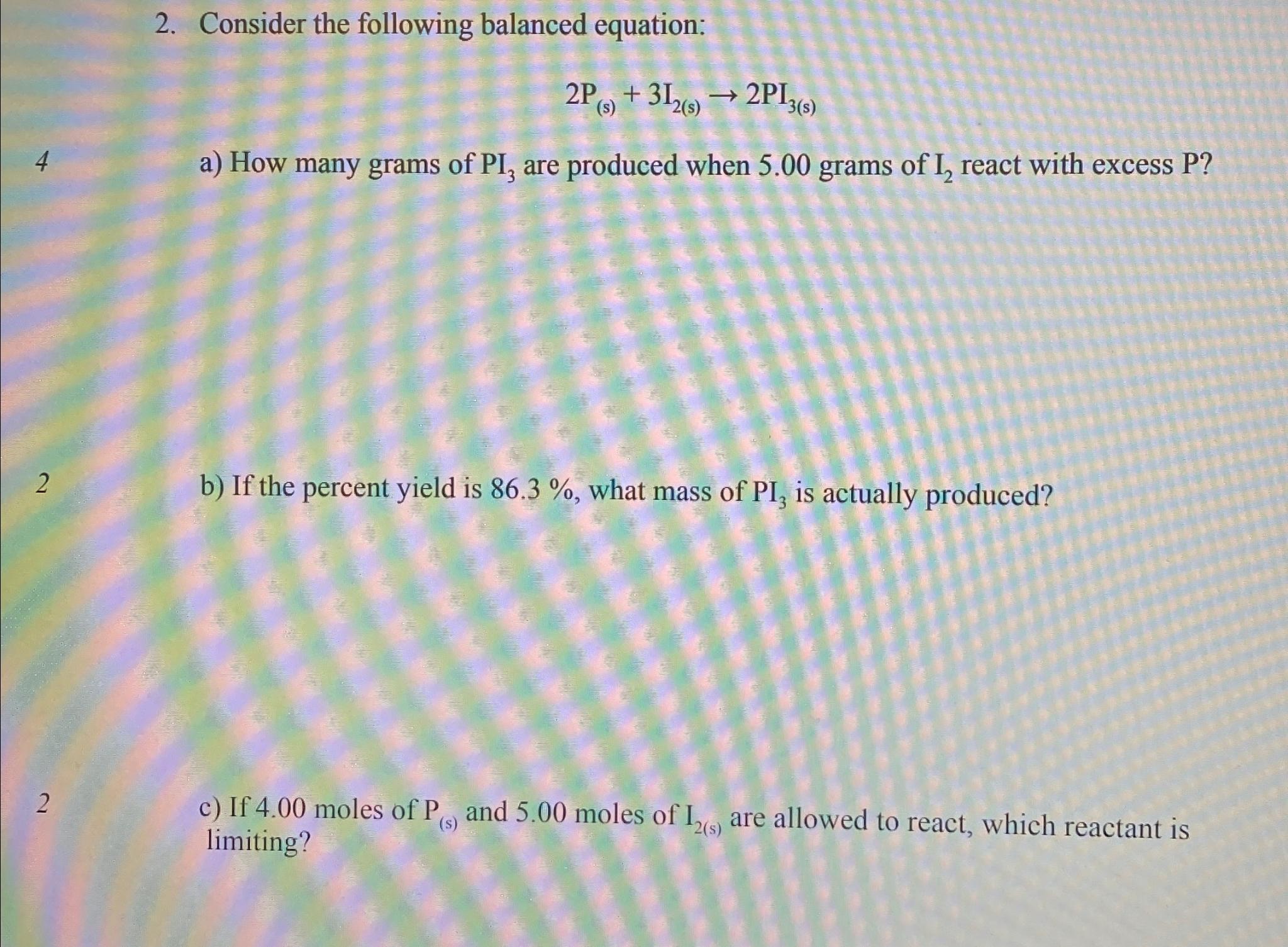 Solved Consider the following balanced equation:()3(s)4a) | Chegg.com
