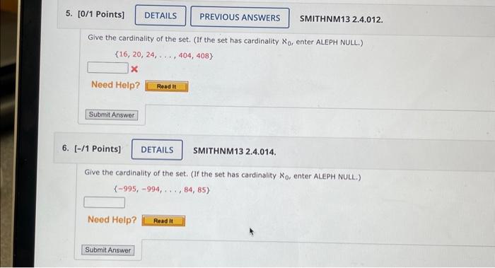 Solved Give The Cardinality Of The Set. (If The Set Has | Chegg.com