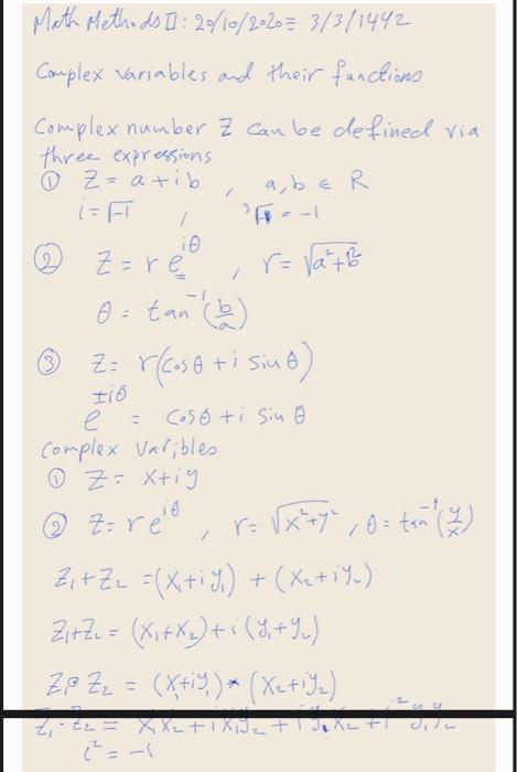 Solved Math methods Title: Complex variables and their | Chegg.com