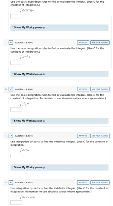 Solved Use the basic integration rules to find or evaluate | Chegg.com