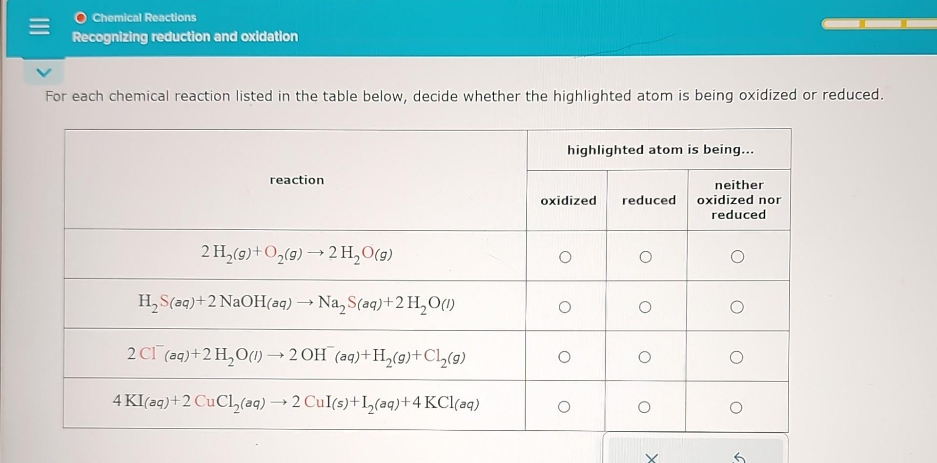 Solved For each chemical reaction listed in the table below, | Chegg.com
