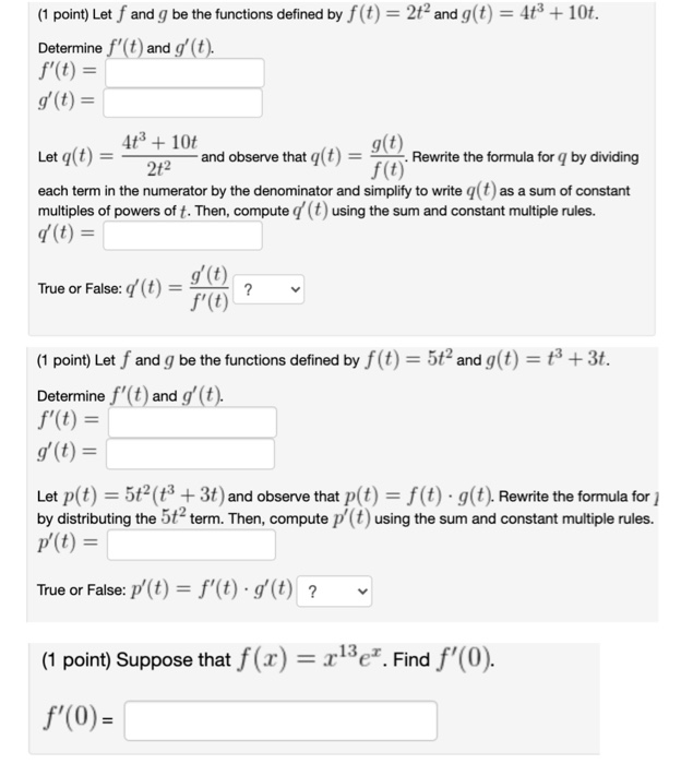 Solved 1 Point Let F And G Be The Functions Defined By Chegg Com