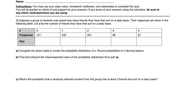 Solved Name: Instructions: You may use your class notes, | Chegg.com