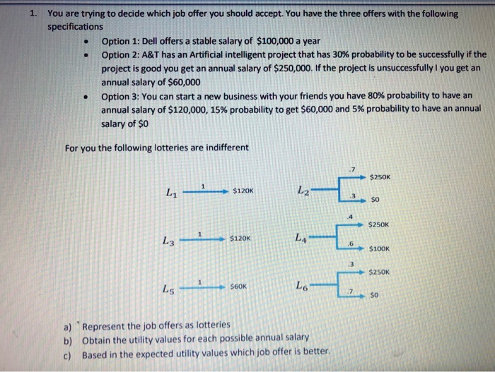 Solved 1 You Are Trying To Decide Which Job Offer You Sh Chegg Com