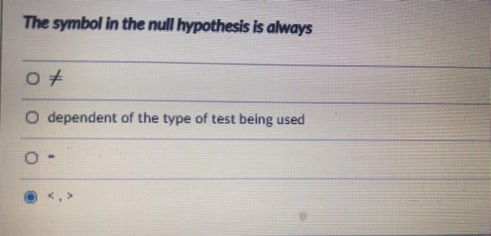 Solved The symbol in the null hypothesis is always 0# O | Chegg.com