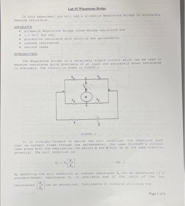 Solved Lab #5 Wheatstone Bridge In this experiment you will | Chegg.com