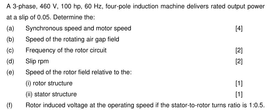Solved A 3-phase, 460 V, 100 hp, 60 Hz, four-pole induction | Chegg.com