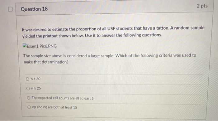 Solved Question 18 Hypothesis Test - One Proportion Sample | Chegg.com