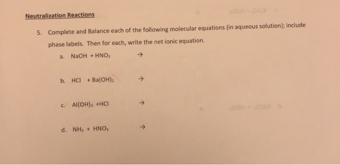 Solved Neutralization Reactions 5. Complete and Balance each | Chegg.com