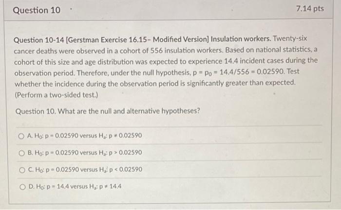 Solved Question 10-14 [Gerstman Exercise 16.15-Modified