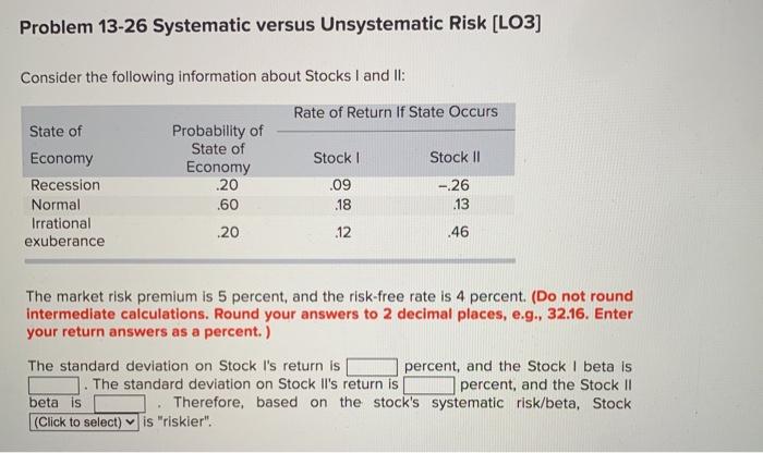 Solved Problem 13-26 Systematic versus Unsystematic Risk | Chegg.com