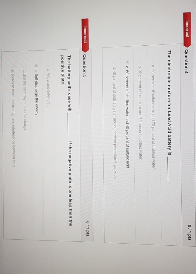 Solved Incorrect 0 1 Pts Question 4 The Electrolyte Mixture