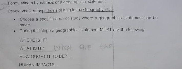 formulating a hypothesis or a geographical statement