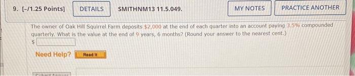 The owner of Oak Hill Squirrel Farm deposits \( \$ 2,000 \) at the end of each quarter into an account paying \( 3,5 \% \) co