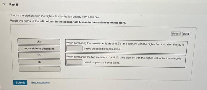 Solved Choose the element with the highest first ionization | Chegg.com