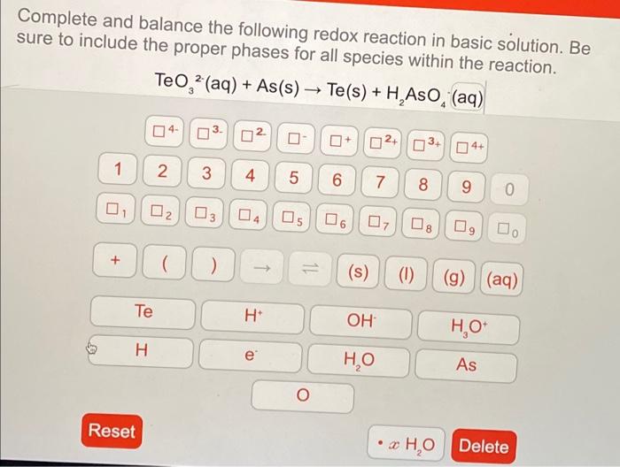 Solved Complete and balance the following redox reaction in