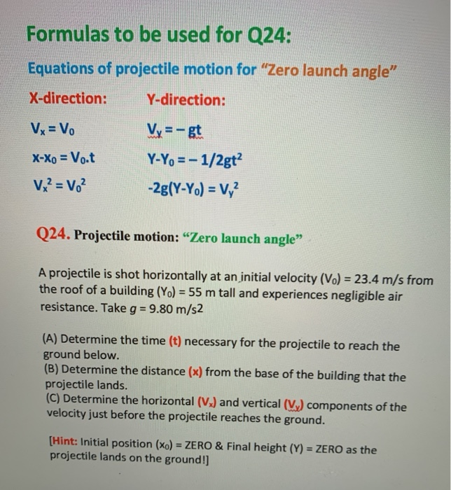 Solved Q23. Projectile motion "General launch angle” Select