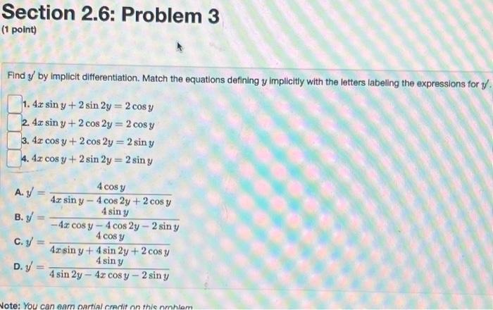 Find \( y^{\prime} \) by implicit differentiation. Match the equations defining \( y \) implicitly with the letters labeling