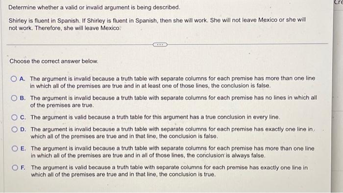 Solved Determine whether a valid or invalid argument is | Chegg.com