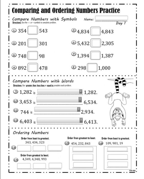Solved Comparing and Ordering Numbers Practice Compare | Chegg.com