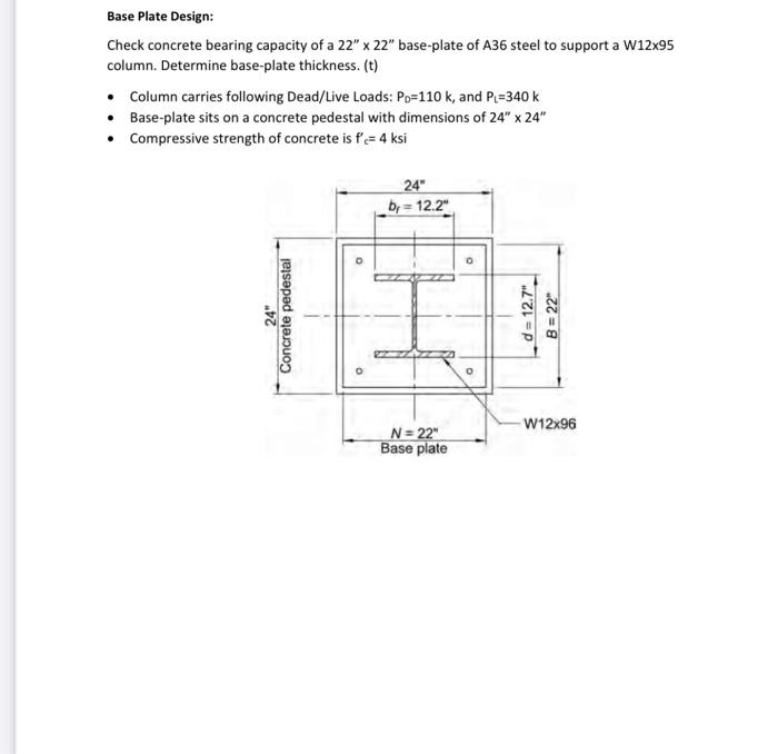 Solved Base Plate Design Check concrete bearing capacity of