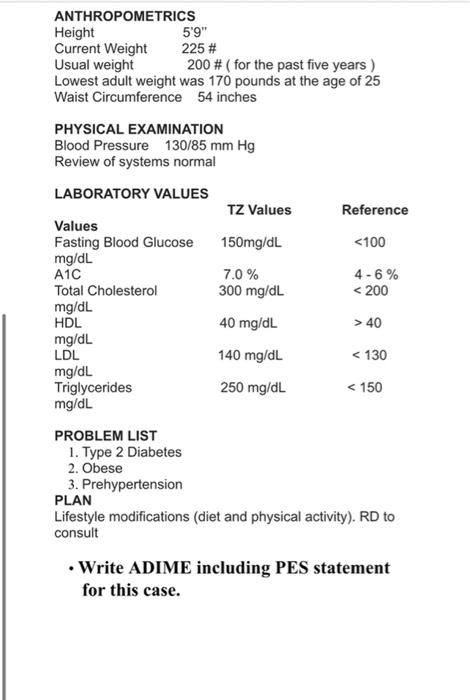 ANTHROPOMETRICS Height 59 Current Weight 225 # Usual weight 200 # (for the past five years ) Lowest adult weight was 170 po