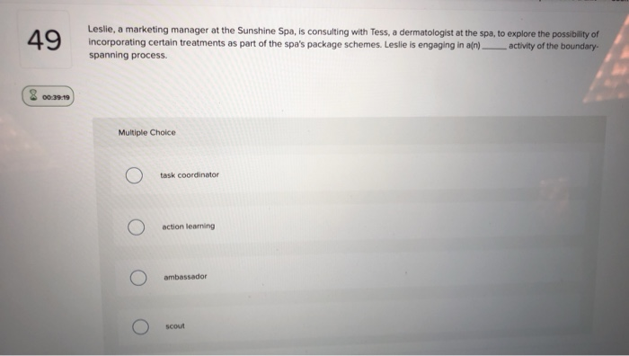 Solved Leslie, a marketing manager at the Sunshine Spa, is | Chegg.com