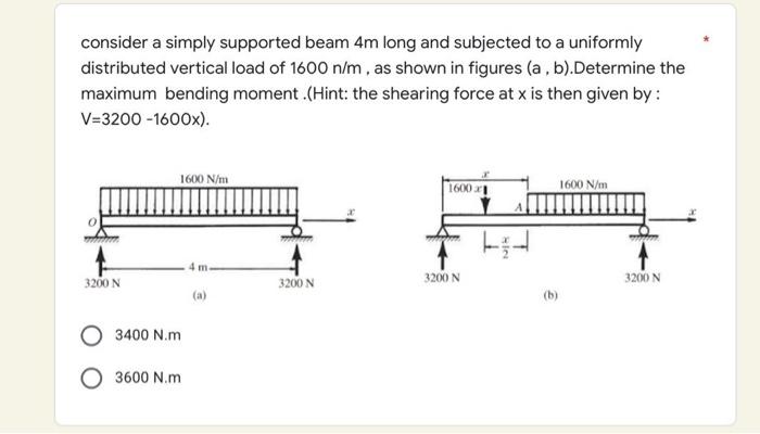 Solved consider a simply supported beam 4m long and | Chegg.com