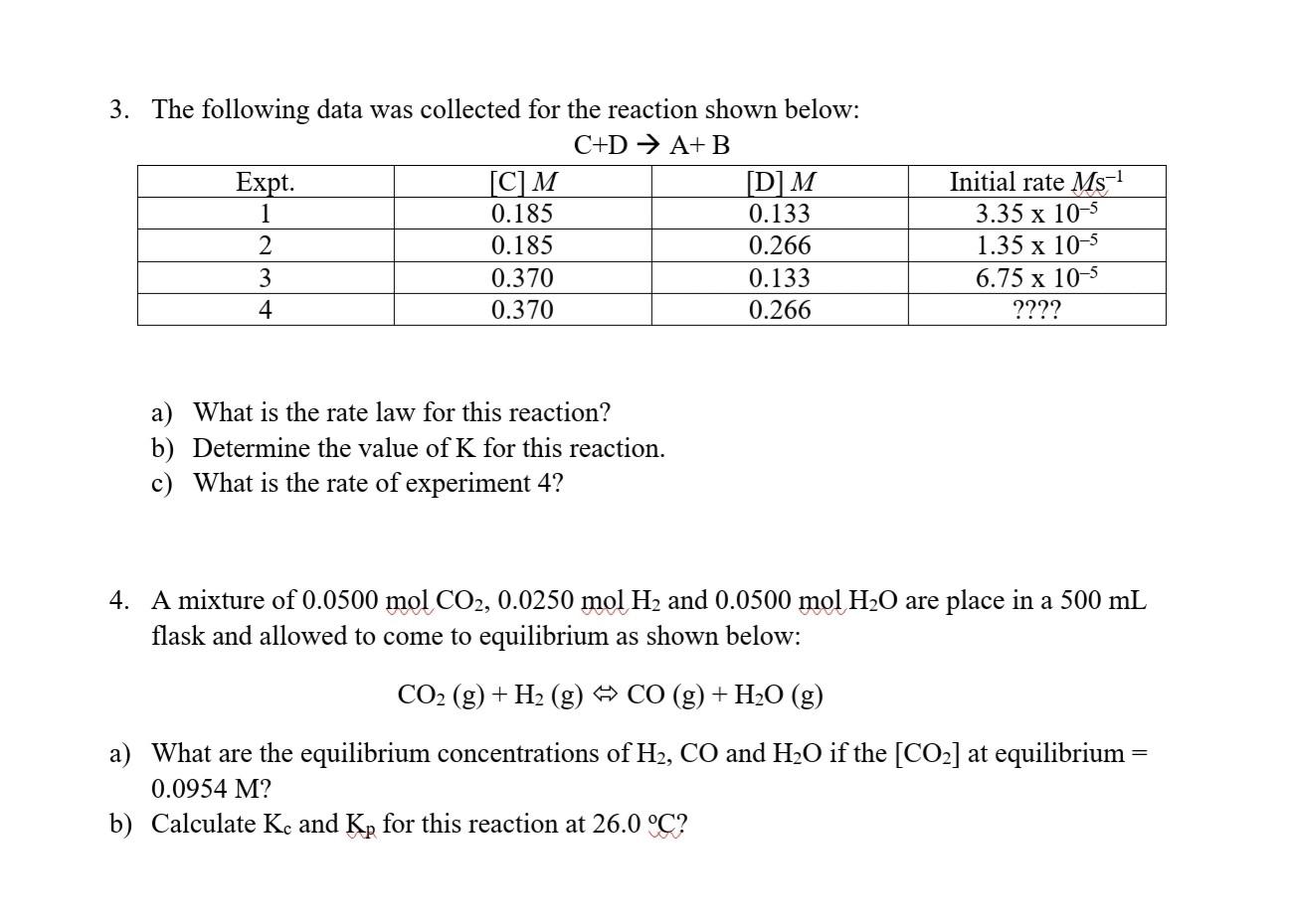 Solved 3. The following data was collected for the reaction | Chegg.com