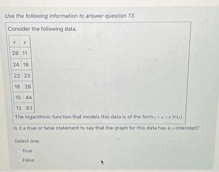 Solved Use the following information to answer question 13. | Chegg.com
