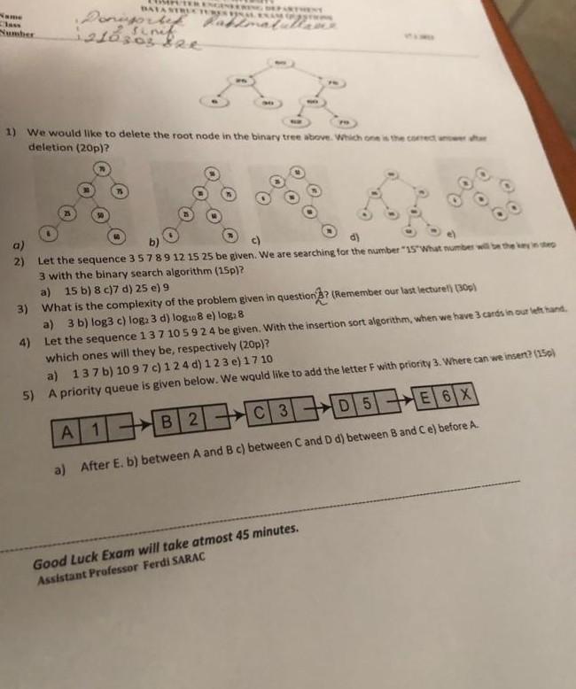 Solved 1) We would like to delete the root node in the | Chegg.com