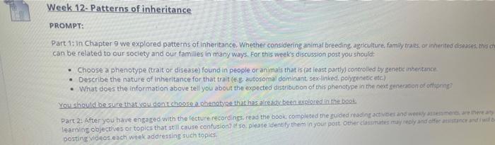 Solved Week 12. Patterns of inheritance РमОМРТ: Week 12- | Chegg.com