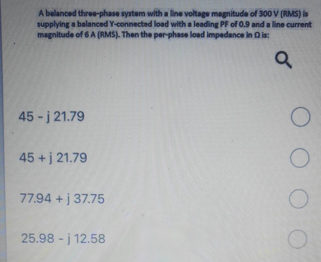 Solved A balanced three-phase system with a line voltage | Chegg.com