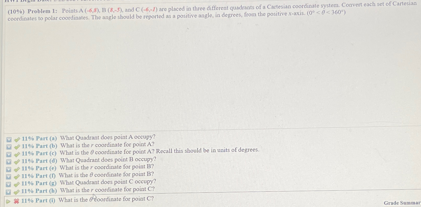 Solved (10%) ﻿Problem 1: Points A (-6,8),B(8,-5), ﻿and C | Chegg.com