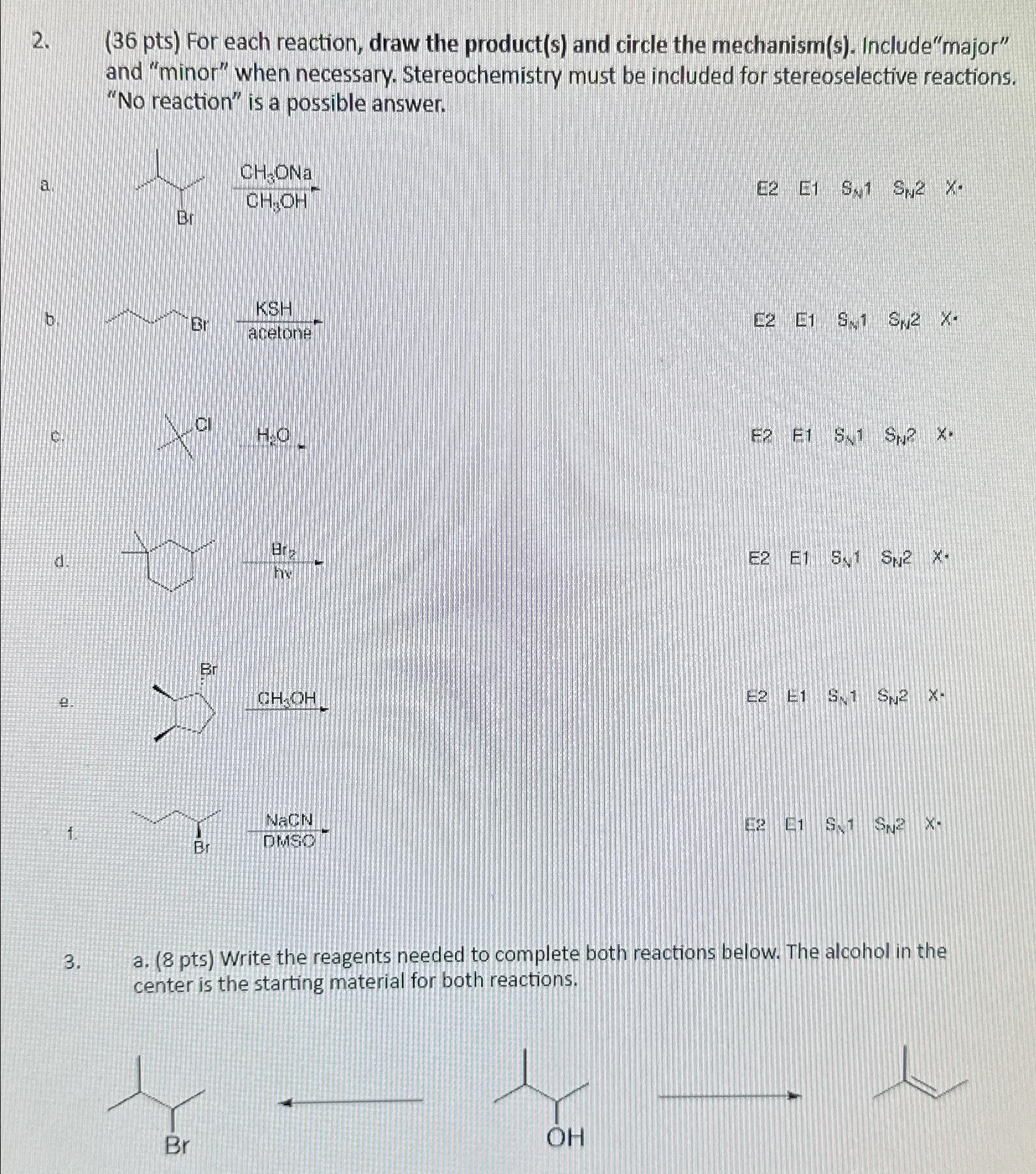Solved (36 ﻿pts) ﻿For each reaction, draw the product(s) | Chegg.com