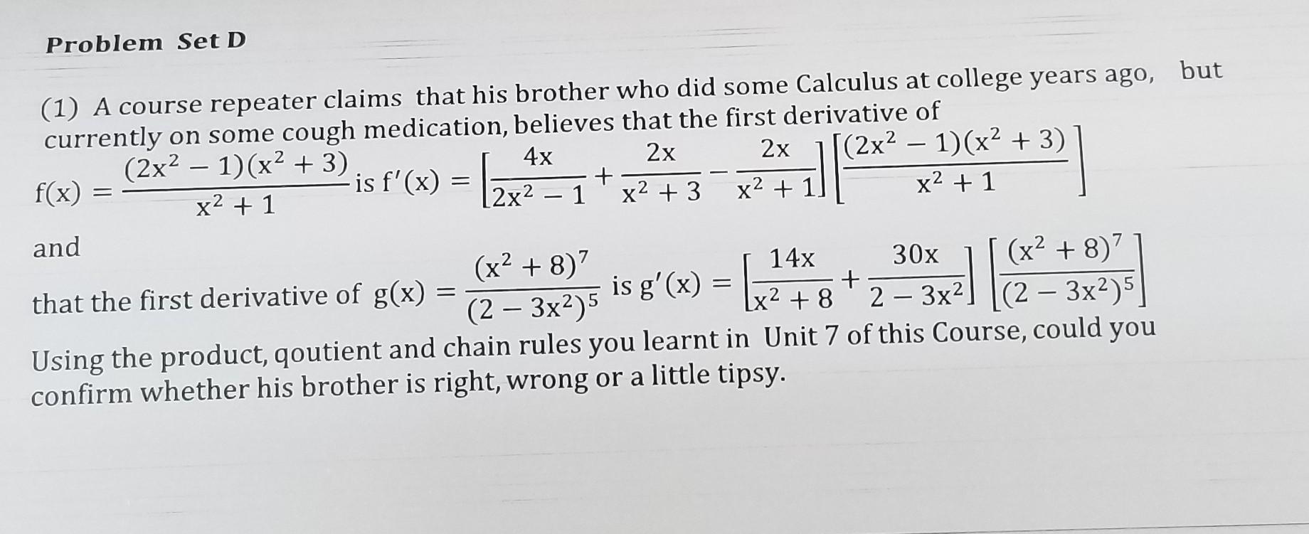 Solved Problem Set D Is F X 2x2 1 1 A Course