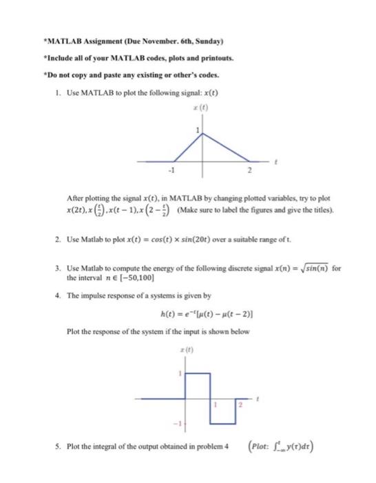 Solved "MATLAB Assignment (Due November, 6th, Sunday) | Chegg.com